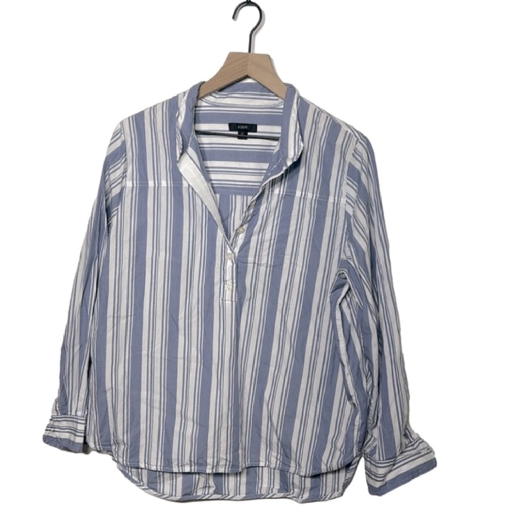 J.Crew Women’s Striped Henley Style Shirt Size 12 Blue and White Color